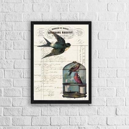 Imagem de Quadro Pássaro Com Gaiola Vintage 24x18cm