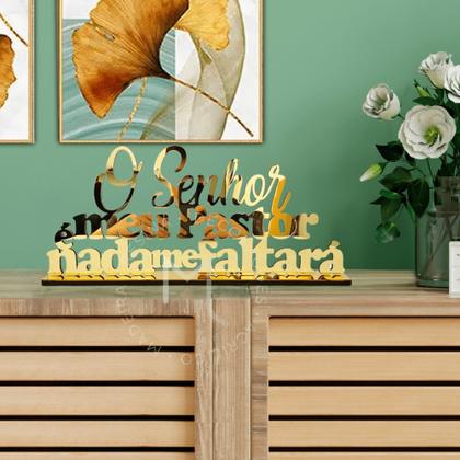 Imagem de Quadro Placa Decorativa - MDF + Acrílico Espelhado Dourado de Mesa Base