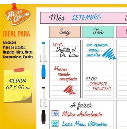 Imagem de Quadro Planejamento Mensal 3 Canetas Com Suporte MOD03 67 x 50 cm