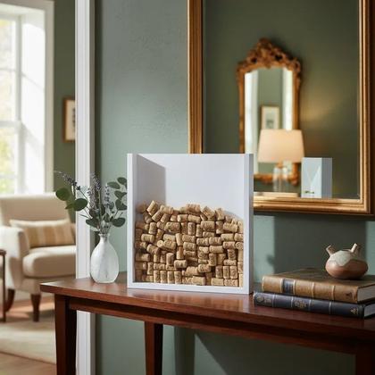Imagem de Quadro Porta Rolhas de Vinho Champanhe Tampinhas Decorativo de Parede - Branco Laca