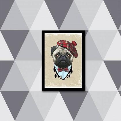 Imagem de Quadro Pug Boina 45x34cm - com vidro