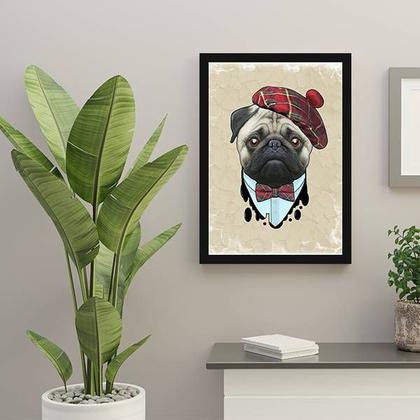 Imagem de Quadro Pug Boina 45x34cm - com vidro
