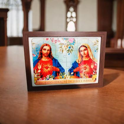 Imagem de Quadro Quebra-Cabeça Mdf 35 Peças Sagrado Coração Jesus E