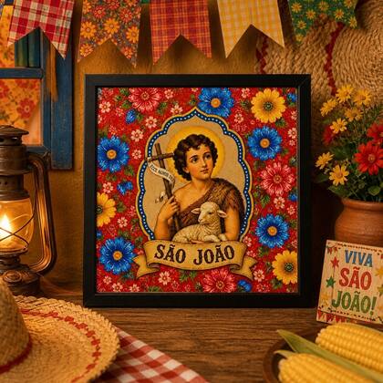 Imagem de Quadro Retrô São João 33x33cm Mold Branca