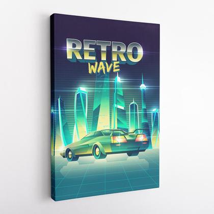 Imagem de Quadro Retrowave Carro Cidade Verde Canvas 60X40Cm