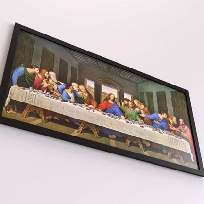 Imagem de Quadro Santa Ceia Grande Com Vidro e Moldura Pinus 50x25cm