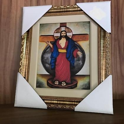 Imagem de Quadro Santas Chagas De Jesus Grande Com Moldura Luxo Dourada 50x40