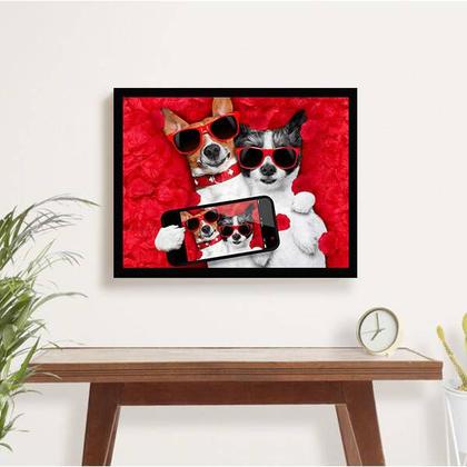 Imagem de Quadro Selfie Gatinho e Cachorrinho 33x24cm - com vidro