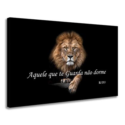 Imagem de Quadro Tela Canvas Decorativo Leão Aquele Que Te Guarda Horizontal 60x85 Hall Recepção Sala Escritório Parede