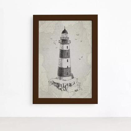 Imagem de Quadro Vintage Náutico Farol Moldura Marrom 22x32cm