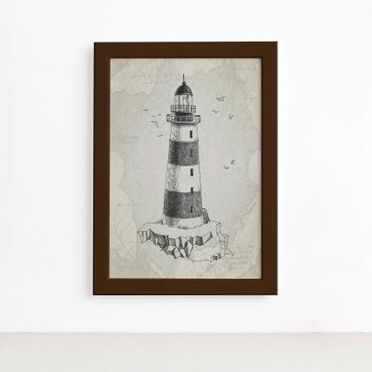 Imagem de Quadro Vintage Náutico Farol Moldura Marrom 22x32cm