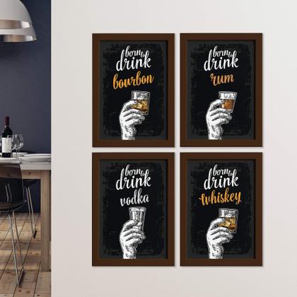 Imagem de Quadros Bebidas Born Drinks Moldura Marrom 33x43cm 4un