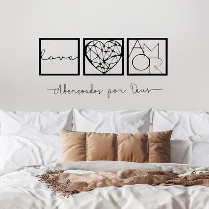 Imagem de Quadros Decorativo Quarto Sala Grande MDF Preto Fosco Vazado Decoraçao Casa Com Frase 4 Unidades