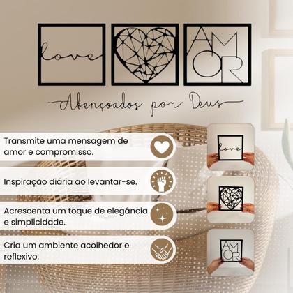 Imagem de Quadros Decorativo Quarto Sala Grande MDF Preto Fosco Vazado Decoraçao Casa Com Frase 4 Unidades