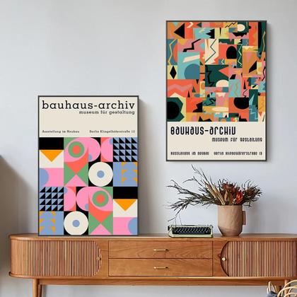 Imagem de Quadros Decorativos Bauhaus - Arte Abstrata Geométrica para Sala de Estar