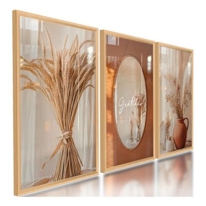 Imagem de Quadros Decorativos Boho Gratidão Espelho Trigo Jarro
