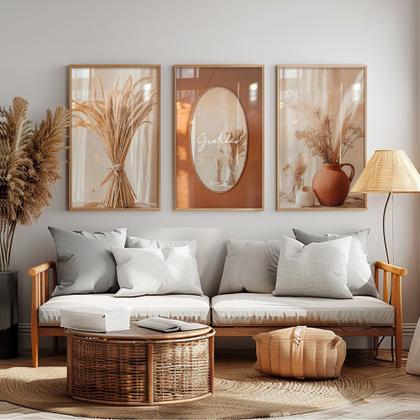 Imagem de Quadros Decorativos Boho Gratidão Espelho Trigo Jarro