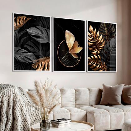 Imagem de Quadros Decorativos Borboletas Folhas Douradas