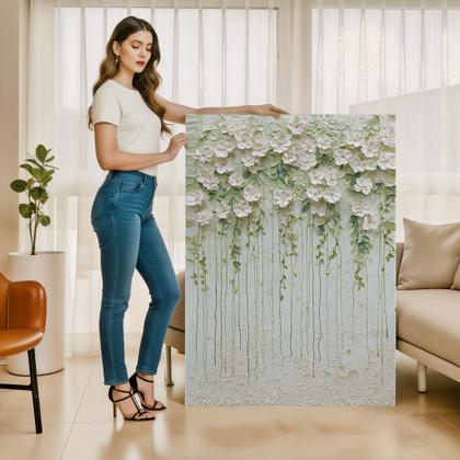 Imagem de Quadros Decorativos Cascata Verde 90x60 Moderno Luxo Sala Quarto Escritório