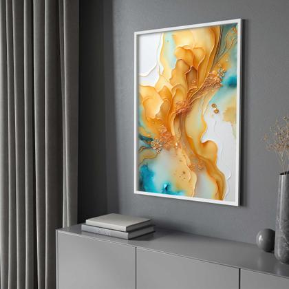 Imagem de Quadros Decorativos com com Moldura Abstrato Mármore Dourado Verde Vertical para Sala Quarto Decoração