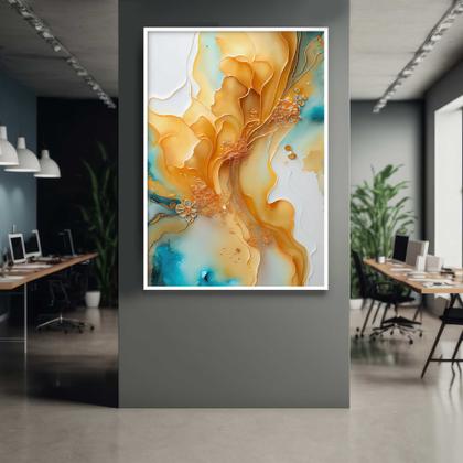 Imagem de Quadros Decorativos com com Moldura Abstrato Mármore Dourado Verde Vertical para Sala Quarto Decoração