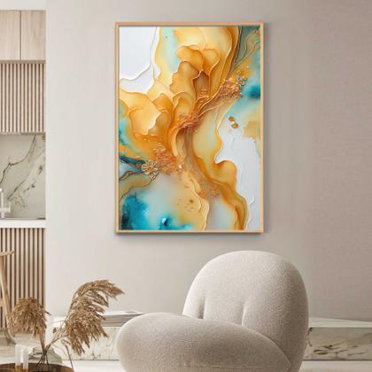 Imagem de Quadros Decorativos com com Moldura Abstrato Mármore Dourado Verde Vertical para Sala Quarto Decoração