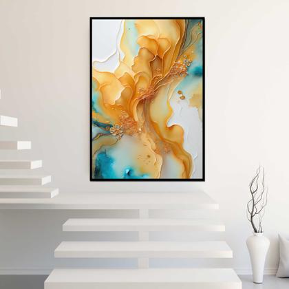 Imagem de Quadros Decorativos com com Moldura Abstrato Mármore Dourado Verde Vertical para Sala Quarto Decoração