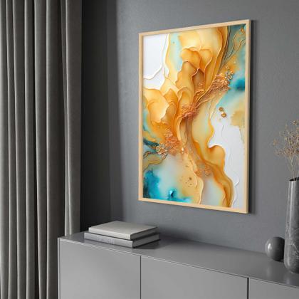 Imagem de Quadros Decorativos com com Moldura Abstrato Mármore Dourado Verde Vertical para Sala Quarto Decoração