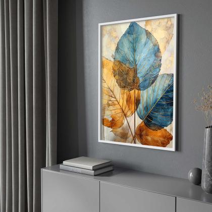 Imagem de Quadros Decorativos com com Moldura Folhas abstrato Moderno Lindo Vertical para Sala Quarto Decoração
