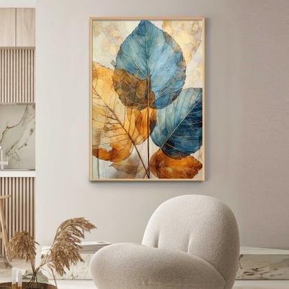 Imagem de Quadros Decorativos com com Moldura Folhas abstrato Moderno Lindo Vertical para Sala Quarto Decoração
