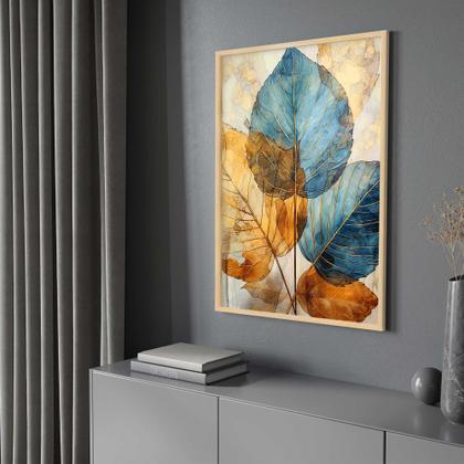Imagem de Quadros Decorativos com com Moldura Folhas abstrato Moderno Lindo Vertical para Sala Quarto Decoração
