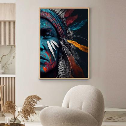 Imagem de Quadros Decorativos com com Moldura Indio Americano Vertical para Sala Quarto Decoração