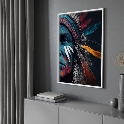 Imagem de Quadros Decorativos com com Moldura Indio Americano Vertical para Sala Quarto Decoração