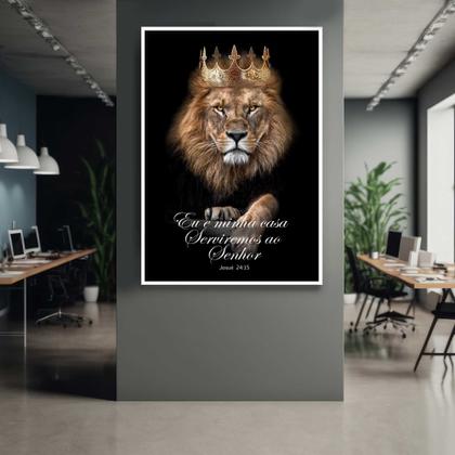 Imagem de Quadros Decorativos com com Moldura Leão de Judá Versículo Vertical para Sala Quarto Decoração