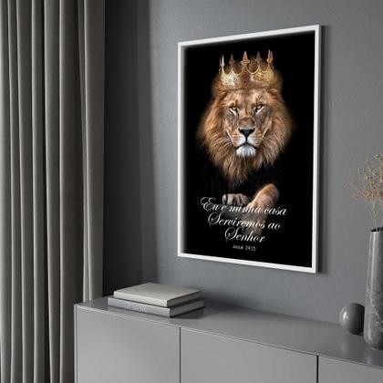 Imagem de Quadros Decorativos com com Moldura Leão de Judá Versículo Vertical para Sala Quarto Decoração