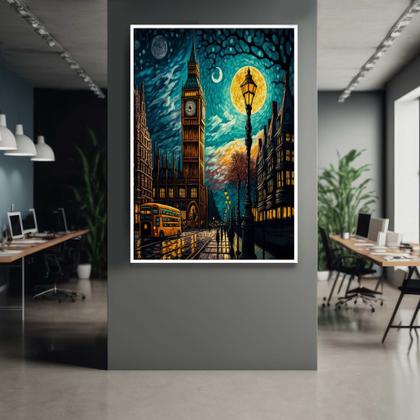 Imagem de Quadros Decorativos com com Moldura Paisagem Abstrata Vertical Big Ben Vertical para Sala Quarto Decoração