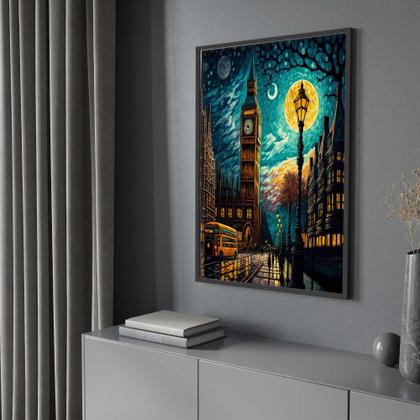 Imagem de Quadros Decorativos com com Moldura Paisagem Abstrata Vertical Big Ben Vertical para Sala Quarto Decoração