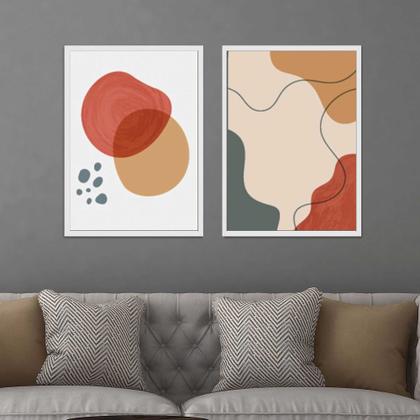 Imagem de Quadros Decorativos com Moldura  Abstrato Formas Vermelho Bege  Sala Quarto Kit Conjunto 2