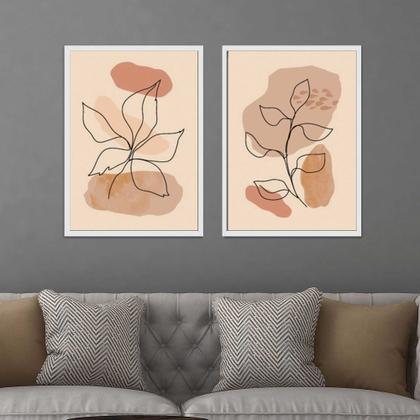 Imagem de Quadros Decorativos com Moldura  Arte Minimatista Folhas Sala Quarto Kit Conjunto 2