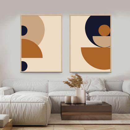 Imagem de Quadros Decorativos com Moldura  Geometrico Formas  Sala Quarto Kit Conjunto 2