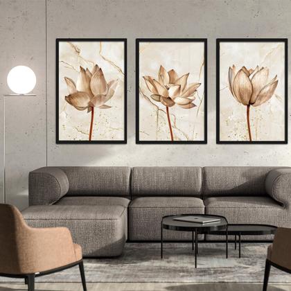 Imagem de Quadros Decorativos com Moldura Sala Quarto Abstrato Flores Quartzo