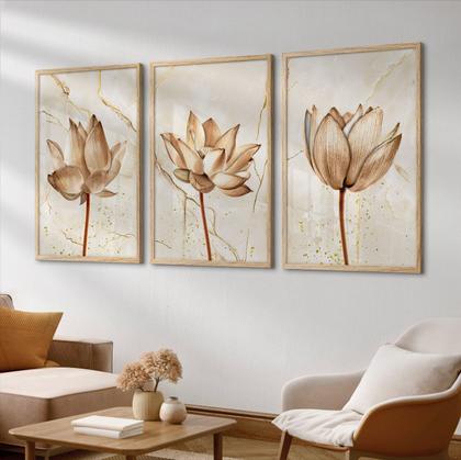 Imagem de Quadros Decorativos com Moldura Sala Quarto Abstrato Flores Quartzo