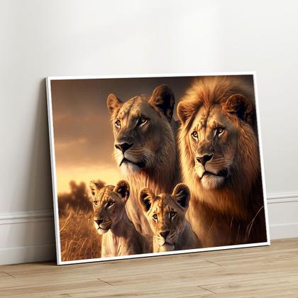 Imagem de Quadros decorativos com Moldura Sala Quarto Família de Leão Leões Filhote  Grande Hall