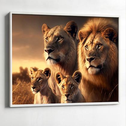 Imagem de Quadros decorativos com Moldura Sala Quarto Família de Leão Leões Filhote  Grande Hall