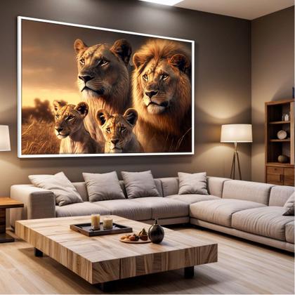 Imagem de Quadros decorativos com Moldura Sala Quarto Família de Leão Leões Filhote  Grande Hall