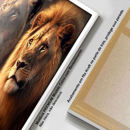 Imagem de Quadros decorativos com Moldura Sala Quarto Família de Leão Leões Filhote  Grande Hall