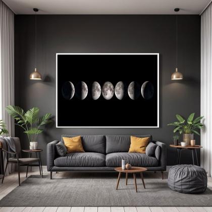 Imagem de Quadros decorativos com Moldura Sala Quarto Fases da Lua Grande Hall