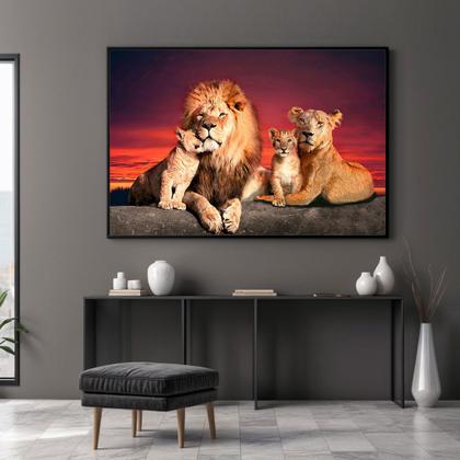Imagem de Quadros decorativos com Moldura Sala Quarto Leões Família Vermelho Grande Hall