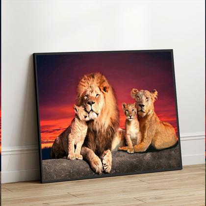 Imagem de Quadros decorativos com Moldura Sala Quarto Leões Família Vermelho Grande Hall