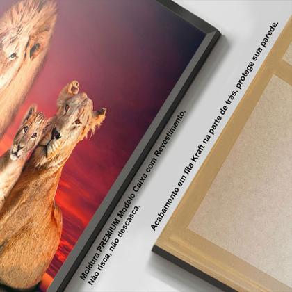 Imagem de Quadros decorativos com Moldura Sala Quarto Leões Família Vermelho Grande Hall